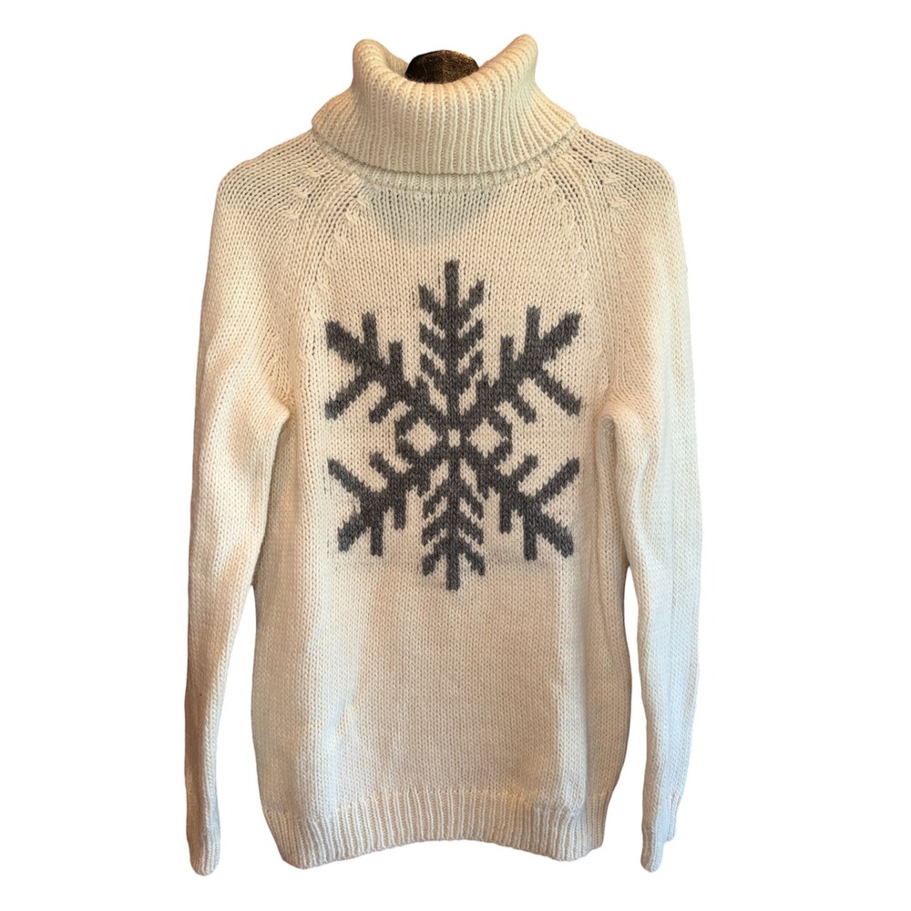 Gap Womens Cream Alpaca Wool Blend Snowflake Turtleneck Sweater Size M Chunky